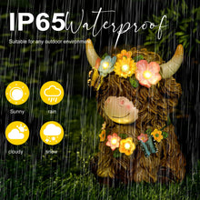 Load image into Gallery viewer, Colingmill Highland Cow Gnomes Resin, Garden Highland Cow Statue Solar Outdoor Decor with Flower Decoration for Patio, Yard, Gift for Mom, Cow Lovers(Classic)
