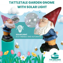 Load image into Gallery viewer, TIN DREAMS FACTORY | Tattletale Gnome with Solar Light – Decorative Garden Resin Figure – Outdoor Gnome with Glowing LED Bubble – Fun Ornament for Garden, Patio & Terrace
