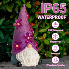 Load image into Gallery viewer, twinbling Solar Garden Outdoor Statues Gnome with Green Flower Lights, Resin Lawn Decor, Gnomes Decorations for Yard, Patio, Home, Balcony (Purple)