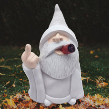 Load image into Gallery viewer, MINICAR 8'' H Funny Middle Finger Gnomes Statues Outdoor Decor, Naughty Smoking Wizard Sculptures Garden Yard Lawn Decorations, Unique Paintable Gifts