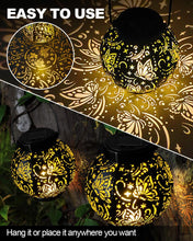 Load image into Gallery viewer, 2025 Newest Solar Lanterns Light, KALAHOL 2 Pack Outdoor Lanterns for Garden with Beautiful Pattern, IP44 Hanging Solar Lights Outdoor Garden for Outside Table Patio Balcony Courtyard