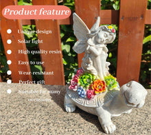 Load image into Gallery viewer, Solar Fairy Garden Statue - Angel Fairy on Turtle Figurine Outdoor Statue, Lovely Tortoise Garden Statue with 5 LED Lights Succulent Plants, Perfect Balcony Lawn Garden Decor Gift for Mom or Grandma