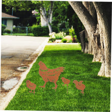 Load image into Gallery viewer, Happyyami 4pcs Hen and Chicks Art Metal Garden Stakes for Outdoor Lawn and Patio Decor Cute and Whimsical Chicken Statues Easy Installation Low Maintenance Garden Decoration