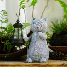 Load image into Gallery viewer, Solar Cat Statue Garden Ornament with Lantern - Weatherproof Outdoor Grey Figurine for Patio, Balcony, Fairy Gardens | 19.5cm Unique Gift for Women/Men/Mum (Birthday, Christmas)