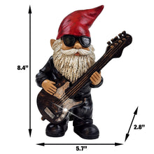Load image into Gallery viewer, Better Office Products Garden Gnome Statue, 8" Height, Handcrafted Waterproof, UV-Resistant Polyresin Lawn Patio Porch Ornament Decoration (Rock Star with Solar Light)