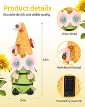 Load image into Gallery viewer, iStatue Solar Garden Gnome Figurine Light with Bees Sunflower, 9.5'' Resin Outdoor Statue for Yard Patio Decor Lawn Ornaments Porch Garden Gifts for Women/Girl (Ms Bee Gnome)