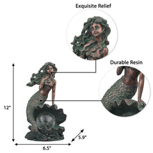 Load image into Gallery viewer, TERESA'S COLLECTIONS Mermaid Garden Statues with Solar Outdoor Lights for Outdoor Decor, Bronze Patina Fairy Sculptures & Statues, Mermaid Figurines Garden Decor Gifts for Mom Yard Decor, 13"