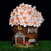 Load image into Gallery viewer, Azuma Garden Ornament Solar Powered Light Resin Decoration Flower House Pink Building Patio Outdoor Novelty LED