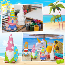 Load image into Gallery viewer, Barydat Ready-to-Paint Ceramics, 4 Pcs Summer Beach Gnome Statues, Unpainted DIY Crafts Kit for Adults, White with 12 Colors Acrylic Paint, 5 x 2.36 Inch