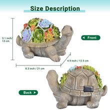 Load image into Gallery viewer, GIGALUMI Solar Turtle Garden Ornaments Outdoor Decor, Solar Garden Statue with Succulents and 7 LEDs Solar Lights, for Mum, Gifts for Mum, Gifts for Women(8.3 inch/ 21 cm)