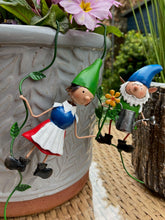 Load image into Gallery viewer, Olive & Sage Pair of 2 Hanging Miniature Fairy Garden Gnome Pot Hanger Ornaments