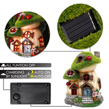 Load image into Gallery viewer, TERESA'S COLLECTIONS Garden Ornaments Outdoor, Green Flocked Solar Fairy House and Ladybugs, Waterproof Resin Fairy House Ornaments, Indoor Outdoor 16.8CM