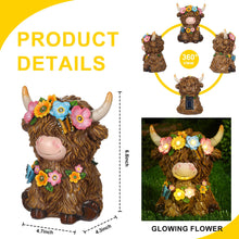 Load image into Gallery viewer, Colingmill Highland Cow Gnomes Resin, Garden Highland Cow Statue Solar Outdoor Decor with Flower Decoration for Patio, Yard, Gift for Mom, Cow Lovers(Classic)