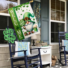 Load image into Gallery viewer, OPULANE St Patricks Day Welcome House Flag 28x40 Inch Double Sided Gnome Lucky Shamrocks Clovers Large Outside Flag for Yard Outdoor Holiday Decoration