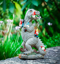 Load image into Gallery viewer, Himaweek Garden Statue Outdoor Decoration, Dinosaur Eating Gnomes Figurines, Indoor Outdoor Décor Garden Art for Patio Lawn Yard, 13.5” x 7.6” Housewarming Garden Gift