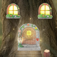 Load image into Gallery viewer, Exasinine 6 Pcs Fairy Door and Windows for Trees Glow in The Dark Fairy Doors Miniature Fairy Garden Accessories for Wall Tree Fairy Garden Outdoor Decor with Tree Stump, 2 Fairy Lanterns