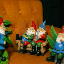 Load image into Gallery viewer, Exhart Good Time Bud Buddies Gnome Statue - Hand-Painted Gnome Best Friends Eating Chips & Smoking Marijuana Weed w/LED Accent Lights - Resin Gnome Decor Perfect for Home Garden Art, 10 Inches Tall