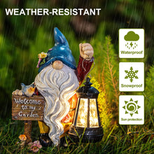 Load image into Gallery viewer, C&Y&G&X Garden Gnome Statue,Outdoor Gnome Decor Solar Lantern Lights and Welcome Sign,Yard Art Decorations, Ideal Housewarming Gift