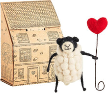 Load image into Gallery viewer, Sew Heart Felt | Hand-Felted Sheply Sheep with Heart Balloon | Organic Wool Home Decor | Fair Trade Plush Animal Ornament | Gift for Any Occasion | Perfect for New Spaces & Home Accessories
