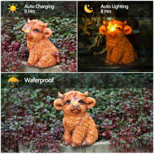 Load image into Gallery viewer, Highland Cow Solar Powered Outdoor Garden Statue, Resin Highland Cow Statue with Solar Light Lantern, Decorative Lawn, Yard Outdoor Highland Cow Decor. Unique home decorations, gifts for women