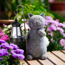 Load image into Gallery viewer, Solar Cat Statue Garden Ornament with Lantern - Weatherproof Outdoor Grey Figurine for Patio, Balcony, Fairy Gardens | 19.5cm Unique Gift for Women/Men/Mum (Birthday, Christmas)