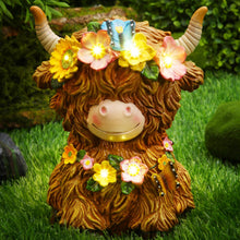 Load image into Gallery viewer, Colingmill Highland Cow Gnomes Resin, Garden Highland Cow Statue Solar Outdoor Decor with Flower Decoration for Patio, Yard, Gift for Mom, Cow Lovers(Classic)