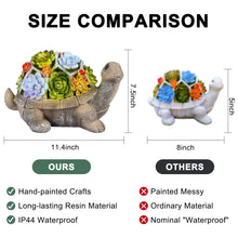 Load image into Gallery viewer, GIGALUMI Solar Turtle Garden Ornaments Outdoor Decor, Solar Garden Statue with Succulents and 7 LEDs Solar Lights, for Mum, Gifts for Mum, Gifts for Women(8.3 inch/ 21 cm)