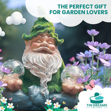 Load image into Gallery viewer, TIN DREAMS FACTORY | Zen Gnome with Solar Light – Decorative Garden Figure in Resin – Gnome with Luminous LED Ball – Original Ornament for Garden, Terrace, and Patio