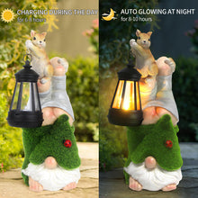Load image into Gallery viewer, Garden Gnome with Squirrel Outdoor Statue,Flocked Gnome Statue Holding Lantern with Solar Lights,Outdoor Gnomes Decorations for Yard Patio Lawn Porch,Gifts for Mom