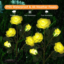 Load image into Gallery viewer, XVZ 2 Pack Solar Powered Rose Lights, Yellow, Waterproof, Outdoor Garden Patio Yard Pathway Party Decoration