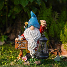 Load image into Gallery viewer, C&Y&G&X Garden Gnome Statue,Outdoor Gnome Decor Solar Lantern Lights and Welcome Sign,Yard Art Decorations, Ideal Housewarming Gift