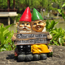 Load image into Gallery viewer, Abbcoert Gnomes Garden Decorations Grow Old with Me Whimsical Mr and Mrs Gnome Hobbit Couple Sitting On Garden Log Statue Indoor Outdoor Garden Statuesfor Patio Garden Lawn Home Decor