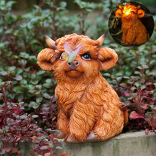 Load image into Gallery viewer, Highland Cow Solar Powered Outdoor Garden Statue, Resin Highland Cow Statue with Solar Light Lantern, Decorative Lawn, Yard Outdoor Highland Cow Decor. Unique home decorations, gifts for women