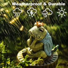 Load image into Gallery viewer, hvfun Solar-Powered Frog Prince Spitting LED Light – Resin Garden Statue with Waterproof Design