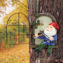Load image into Gallery viewer, Colomix Gnome Tree Hugger, Funny Musical Gnome Garden Sculpture, Whimsical Fairy Tree Face/Stump Decor, Resin Outdoor Statue, Luminous Elf Peeker Yard Art, Handcrafted Unique Ornament Presents