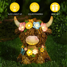 Load image into Gallery viewer, Colingmill Highland Cow Gnomes Resin, Garden Highland Cow Statue Solar Outdoor Decor with Flower Decoration for Patio, Yard, Gift for Mom, Cow Lovers(Classic)