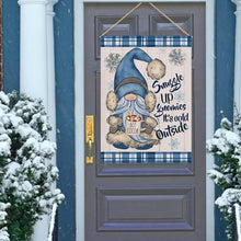 Load image into Gallery viewer, Covido Home Decorative Snuggle Up Gnomies It's Cold Outside Winter House Flag, Blue Gnome Garden Yard Outside Decorations, Christmas Snowflakes Farmhouse Outdoor Large Decor Double Sided 28x40