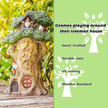 Load image into Gallery viewer, Ovewios Garden Gnome Statues with Solar Lights - 12.8 Inches Tall Resin Treehouse Figurine wtih Gnomes, Fairy House Lawn Ornaments for Outdoor Patio Yard Decoration