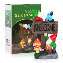 Load image into Gallery viewer, Solar Garden Gnome Statues Outdoor Garden Decor with Welcome Sign, 11.8'' Resin Garden Gnomes Sculptures & Statues for Patio, Balcony, Yard, Lawn Ornament, Housewarming Garden Gift