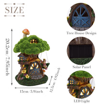 Load image into Gallery viewer, TERESA'S COLLECTIONS Fairy House Outdoor Statues with Solar Light for Garden Decor, Green Moss Resin Outdoor Cottage with Swinging Fairy, Lawn Ornaments Yard Decor Gifts for Mom Women, 8"