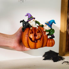 Load image into Gallery viewer, TERESA'S COLLECTIONS Garden Ornaments Outdoor, Lovely Gonks Climbing Pumpkin with LED Lights, Waterproof Resin Gnomes Ornaments, Garden Decorations Gifts, Indoor Outdoor, 15.5CM