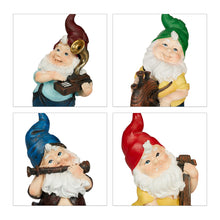Load image into Gallery viewer, Relaxdays Set of 4 Garden Gnomes, Musicians with Instruments, Fost Resistant, Outdoor Figurine, Polyresin, Multicoloured, 15 cm