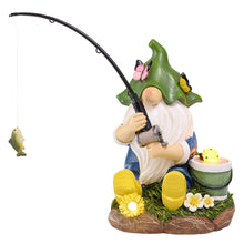 Load image into Gallery viewer, TERESA'S COLLECTIONS Garden Ornaments Outdoor, Lovely Fishing Gnomes with Flowers and Solar Lights, Family Gnomes Series, Waterproof Resin Ornaments, Garden Decorations Gifts Indoor Outdoor 23CM