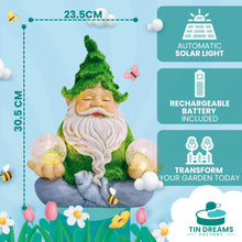 Load image into Gallery viewer, TIN DREAMS FACTORY | Zen Gnome with Solar Light – Decorative Garden Figure in Resin – Gnome with Luminous LED Ball – Original Ornament for Garden, Terrace, and Patio