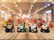 Load image into Gallery viewer, DWK 4" Happy Time Bunch Set of Four (4) Mini Gnomes with Bong Wine Beer and Pipe Party Favor Figurine Decor for Home and Office