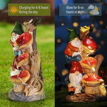 Load image into Gallery viewer, 10.8'' Garden Gnome Statue with Solar Lights – Funny Outdoor Gnomes for Yard, Lawn, Patio or Porch, Resin Gnome Figurines with LED Lights, Housewarming Garden Gifts for Mom, Dad, Women, Grandparents