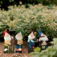 Load image into Gallery viewer, Relaxdays Set of 4 Garden Gnomes, Musicians with Instruments, Fost Resistant, Outdoor Figurine, Polyresin, Multicoloured, 15 cm