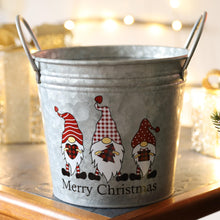 Load image into Gallery viewer, Fyne-Finds Merry Christmas Tin Pail Gnome Gonk 18cm, 7inch Plant Pot Handles 2.6L Festive Planter Decor Xmas Gift (2)