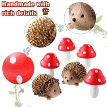 Load image into Gallery viewer, Queekay Fairy Outdoor Garden Animals Figurines Outdoor Fairy Wild Garden Accessories Resin Hedgehogs and Wood Mushroom Miniature Figurines for Plant Pots Bonsai Craft Decor Supplies