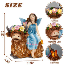 Load image into Gallery viewer, twinbling Solar Garden Fairy Decor for Outside Highland Cow with Flowers, Butterflies and 5 LED Lights, Outdoor Decorate Yard Gifts for Table Terrace Lawn Birthdays Grandma Mom